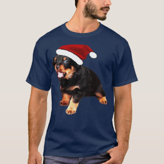 Cute Rottweiler Puppy Wearing toon Santa Hat T-Shirt