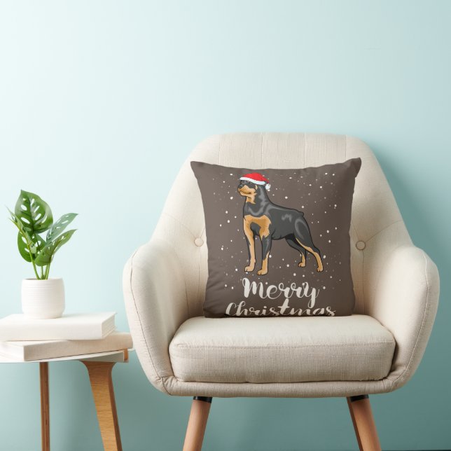 Cute Rottweiler Santa Hat Merry Christmas Costume Cushion (Chair)