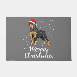 Cute Rottweiler Santa Hat Merry Christmas Costume Doormat