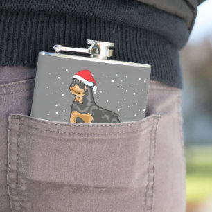 Cute Rottweiler Santa Hat Merry Christmas Costume Hip Flask