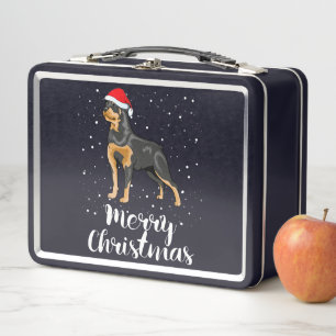 Cute Rottweiler Santa Hat Merry Christmas Costume Metal Lunch Box
