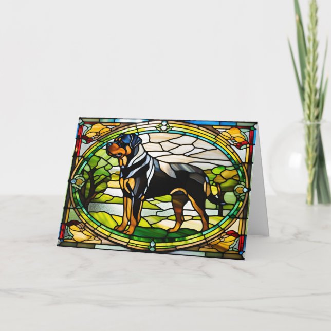 Cute Rottweiler Stained Glass Card (Front)