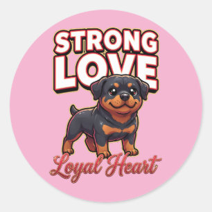 Cute Rottweiler Valentine–Strong Love Loyal Heart Classic Round Sticker