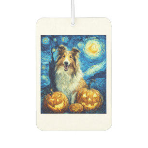 Cute Rough Collie Dog Halloween Jack O Lantern Pum Car Air Freshener