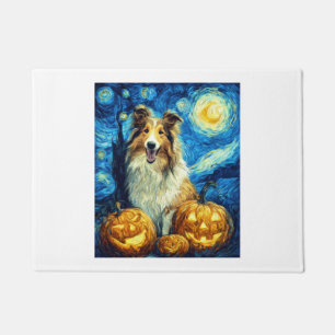 Cute Rough Collie Dog Halloween Jack O Lantern Pum Doormat