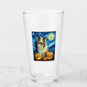 Cute Rough Collie Dog Halloween Jack O Lantern Pum Glass