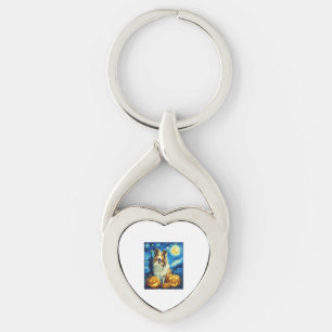 Cute Rough Collie Dog Halloween Jack O Lantern Pum Key Ring