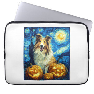 Cute Rough Collie Dog Halloween Jack O Lantern Pum Laptop Sleeve