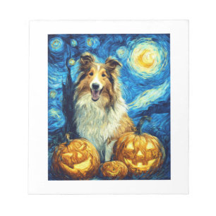 Cute Rough Collie Dog Halloween Jack O Lantern Pum Notepad