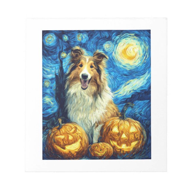 Cute Rough Collie Dog Halloween Jack O Lantern Pum Notepad (Front)
