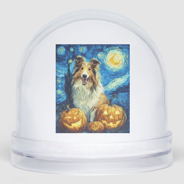 Cute Rough Collie Dog Halloween Jack O Lantern Pum Snowglobe (Front)