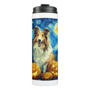Cute Rough Collie Dog Halloween Jack O Lantern Pum Thermal Tumbler