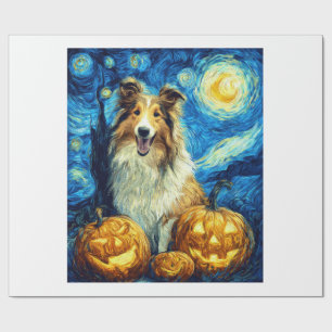 Cute Rough Collie Dog Halloween Jack O Lantern Pum Wrapping Paper