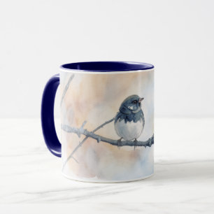 Cute Round Bird Junco on Branch Art Mug Cup