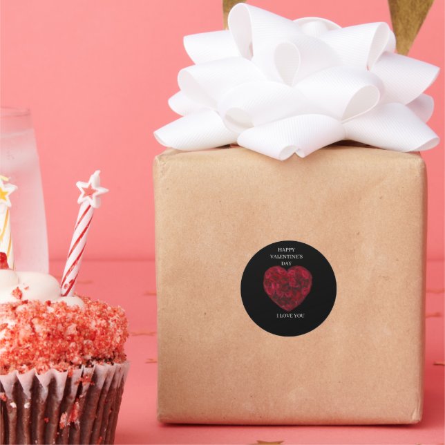 cute round black red valentine's day sticker (Party)