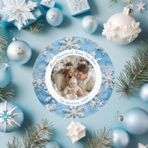 Cute Round Blue Snowflake Christmas Photo