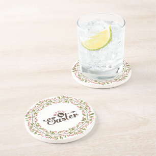 Cute Round Colourful Wreath With Bunny Coaster