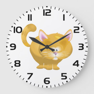 Cute Round Ginger Tabby Cat Large Clock