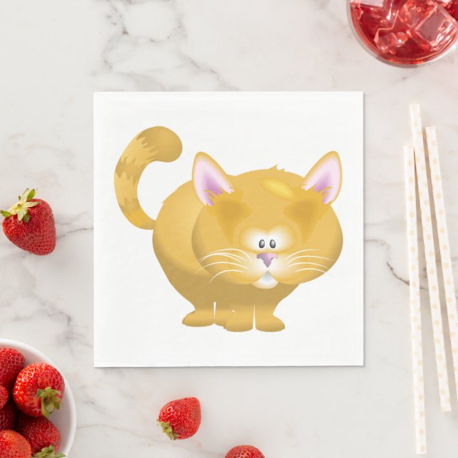 Cute Round Ginger Tabby Cat Napkin (Insitu)