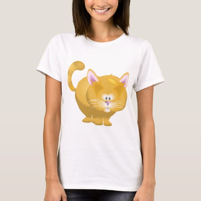 Cute Round Ginger Tabby Cat T-Shirt (Front)