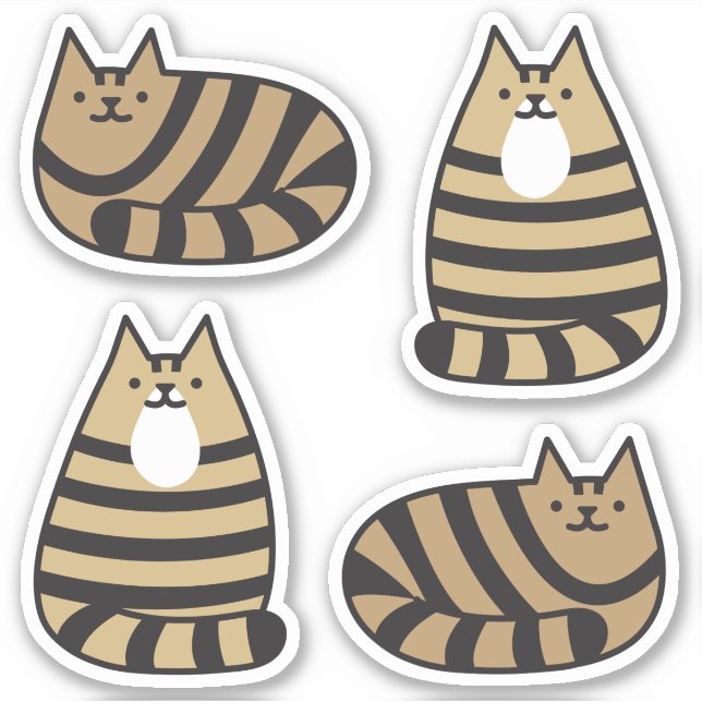 Cute Round Kawaii Stripey Brown Tabby Cat (Front)