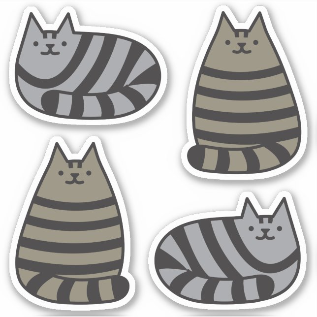 Cute Round Kawaii Stripey Grey Tabby Cat (Front)
