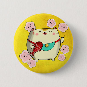 Cute Round Maneki Neko Cat 6 Cm Round Badge