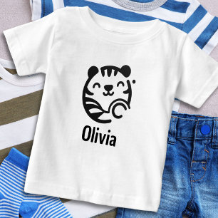 Cute Round Minimalist Kitten Face Baby T-Shirt