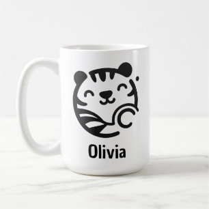 Cute Round Minimalist Kitten Face Coffee Mug