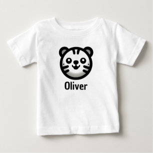 Cute Round Minimalist Modern Kitten Face Baby T-Shirt