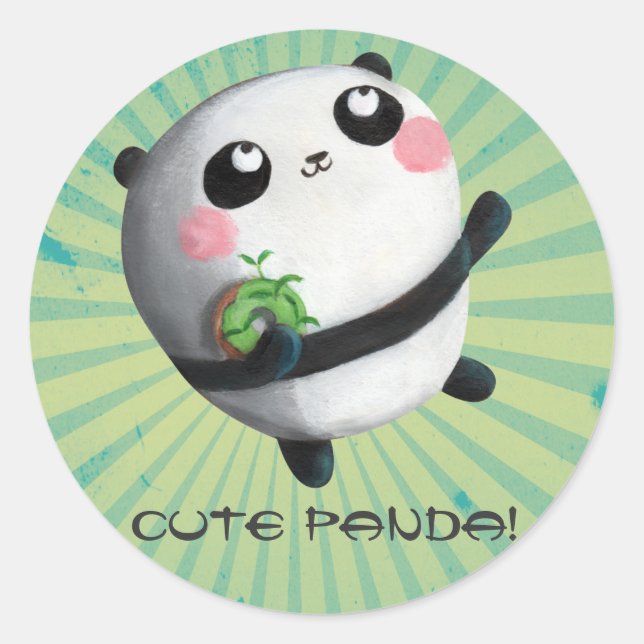Cute Round Panda Classic Round Sticker (Front)
