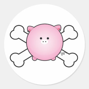cute round pink piggy crossbones design classic round sticker