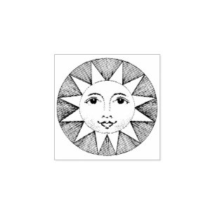 Cute Round Smiling Sun Mini Art Rubber Stamp
