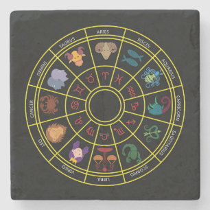 Cute Round Zodiac Symbols and Signs Stone Coaster
