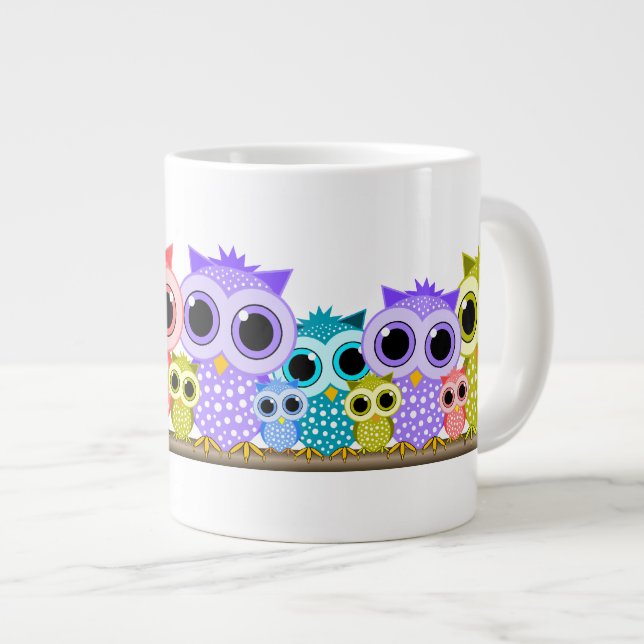 cute row of owls large coffee mug (Front Right)