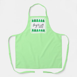 Cute Rows of Green Christmas Trees Joy Custom Year Apron
