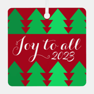 Cute Rows of Green Christmas Trees Joy Custom Year Metal Tree Decoration