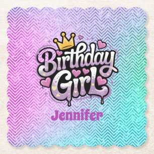 Cute Royal Birthday Girl Party Paper Coaster