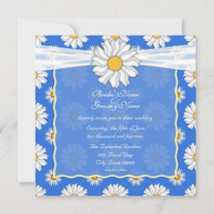 Cute Royal Blue and White Daisy Floral Square Invitation