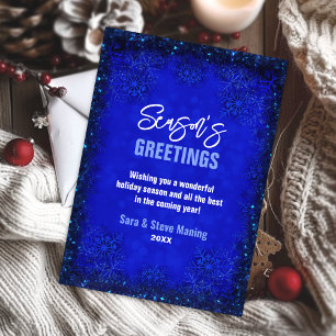 Cute royal blue glittery snowflakes Christmas  Holiday Card