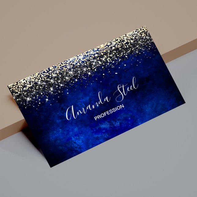 Cute royal blue gold faux glitter business card (Creator Uploaded)