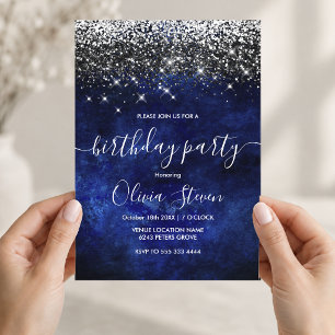 Cute royal blue gold faux glitter invitation