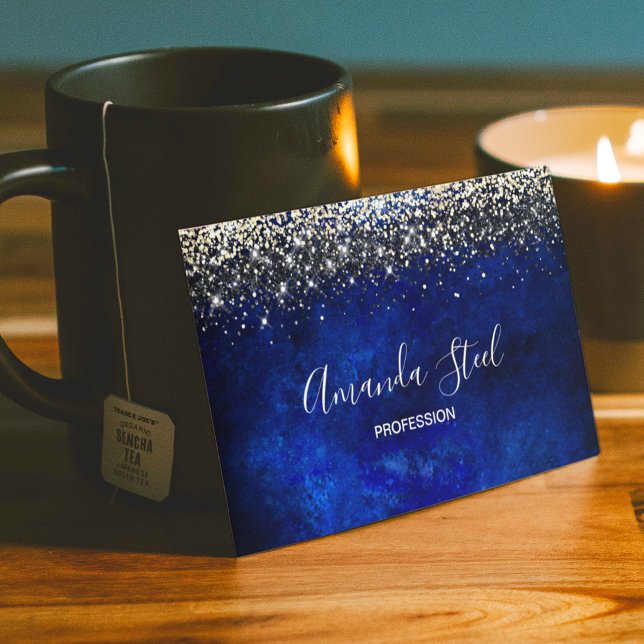 Cute royal blue gold faux glitter 	Magnetic business card (Creator Uploaded)