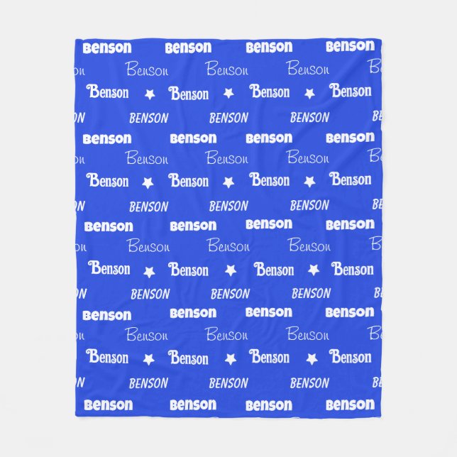 Cute royal blue repeating name personalised fleece blanket (Front)