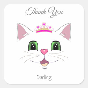 Cute royal cat face with crown Thank You Square Sticker
