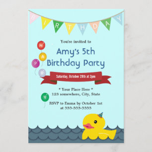 Cute Rubber Duck Baby Blue Birthday Invitations