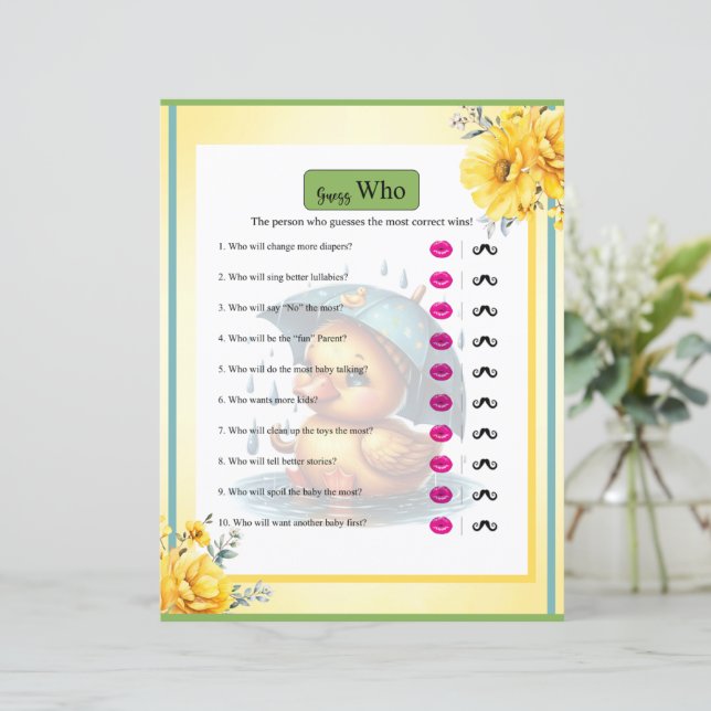 Cute Rubber Duck Baby Shower Guess Who Game (Standing Front)