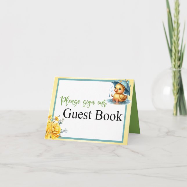 Cute Rubber Duck Baby Shower Guest Book Table Card (Front)