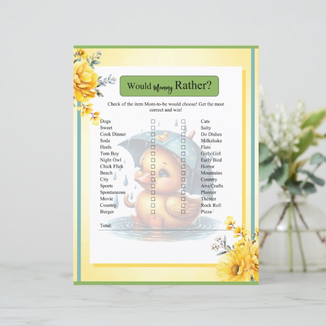 Cute Rubber Duck Baby Shower Would Mummy Rather  (Standing Front)