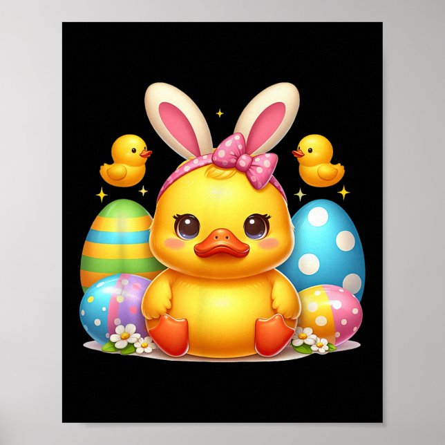 Cute Rubber Duck Duckling Bunny Headband Funny Eas Poster (Front)
